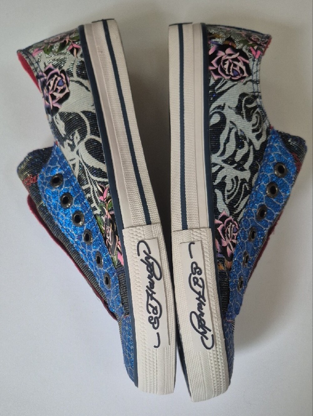 Like New Ed Hardy Y2K Blue Red Slip-On Sneakers sz 8 - Picture 3 of 7